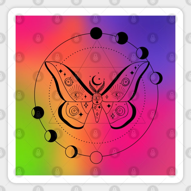 Cosmic Wiccan Mystical Rainbow Butterfly with Moon Phases Magnet by ACircusofLight